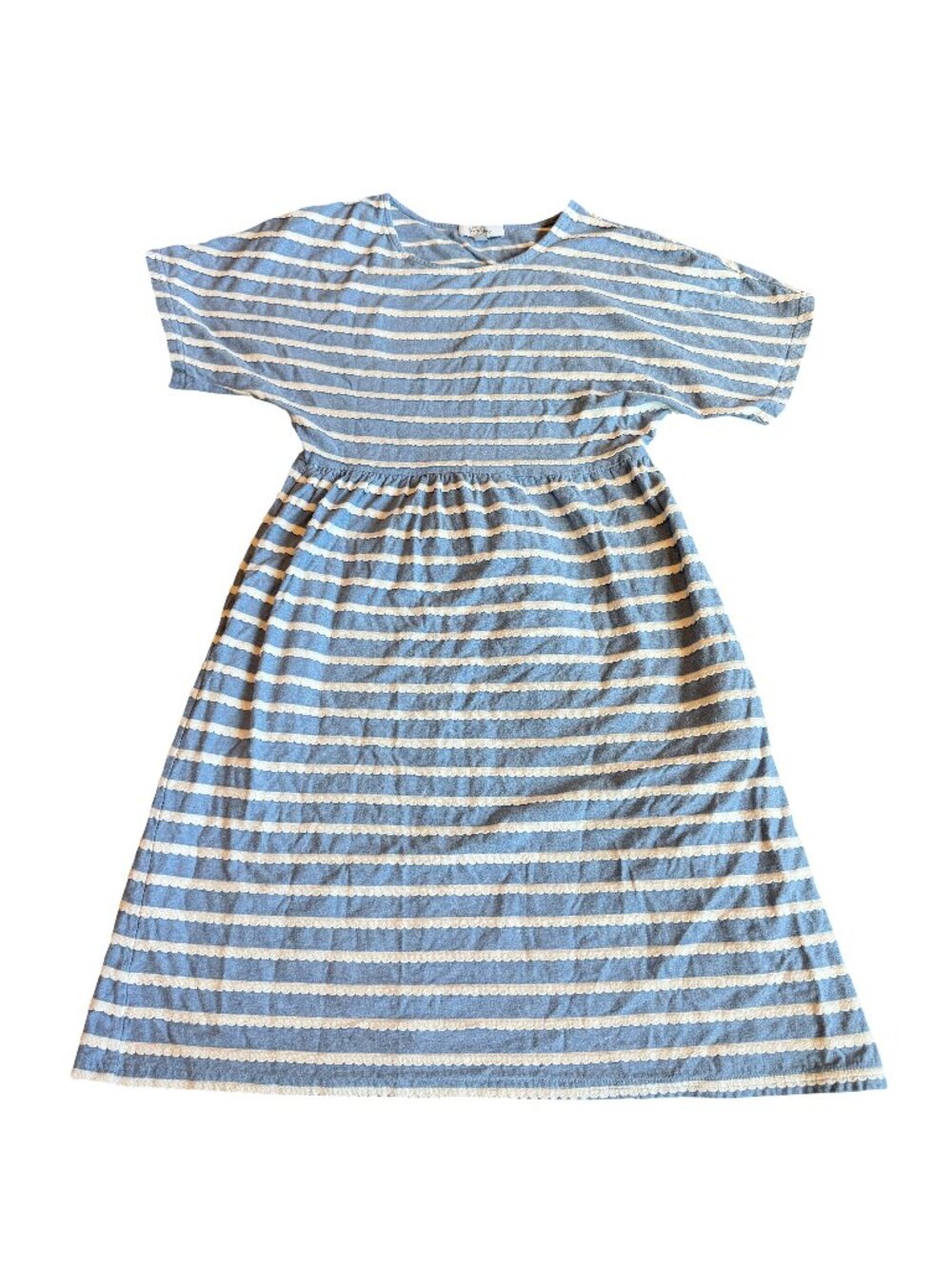 Polagram Blue White Stripe Dress A-Line Stretchy Short Sleeve Cotton Size Small